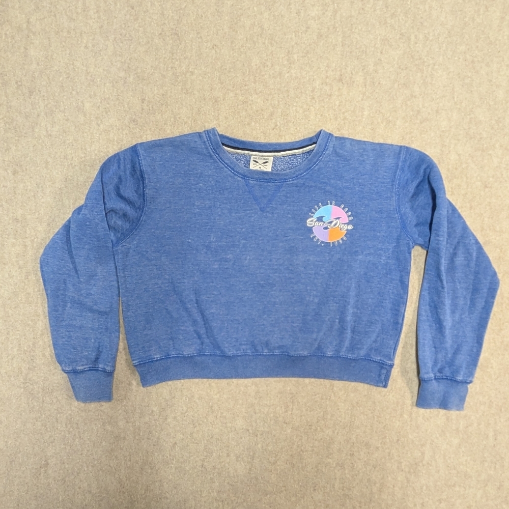 US Vintage Girl's Cropped Blue San Diego Sweatshirt Size Medium